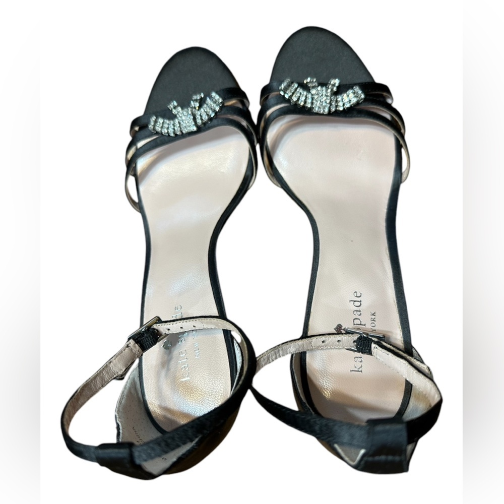 kate spade Black Satin Crystal-Embellished Ankle-Strap Heels - Picture 3 of 9